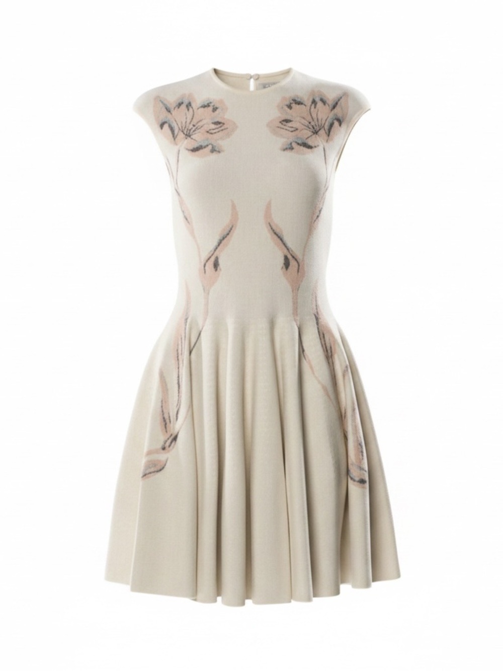 ✨🛍️ Alexander McQueen Floral Embroidered Cream Fit-and-Flare Dress - Size M - Picture 2 of 5